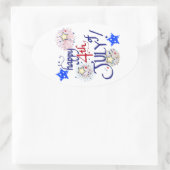 Gelukkig op 4 juli! Met vuurwerk en sterren Ovale Sticker (Tas)