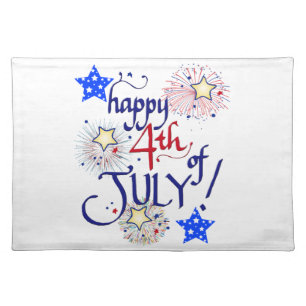 Gelukkig op 4 juli! Met vuurwerk en sterren Placemat