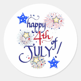 Gelukkig op 4 juli! Met vuurwerk en sterren Ronde Sticker