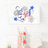 Gelukkig op 4 juli! Met vuurwerk en sterren Spandoek (Insitu)