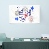 Gelukkig op 4 juli! Met vuurwerk en sterren Spandoek (Beurs)