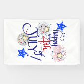 Gelukkig op 4 juli! Met vuurwerk en sterren Spandoek (Horizontaal)