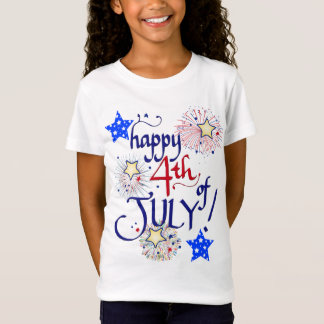 Gelukkig op 4 juli! Met vuurwerk en sterren T-shirt
