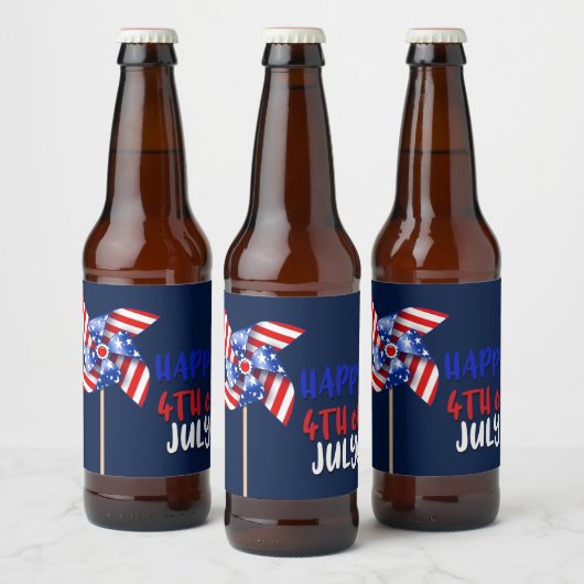 Gelukkig op 4 juli! | Patriottisch Pinrad Bier Etiket (Flessen)
