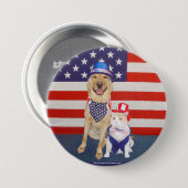 Gelukkig op 4 juli!! ronde button 7,6 cm (Voorkant /achterkant)