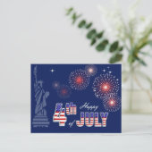 Gelukkig op 4 juli. Vrijheidsbeeld en vuurwerk Briefkaart (Staand voorkant)