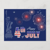 Gelukkig op 4 juli. Vrijheidsbeeld en vuurwerk Briefkaart (Voorkant)