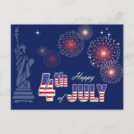 Gelukkig op 4 juli. Vrijheidsbeeld en vuurwerk Briefkaart