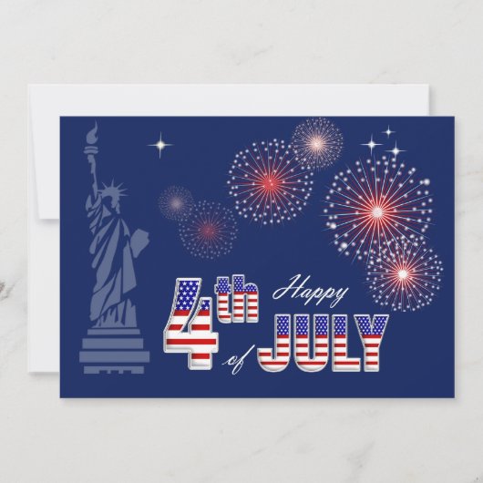 Gelukkig op 4 juli. Vrijheidsbeeld en vuurwerk Kaart (Voorkant)