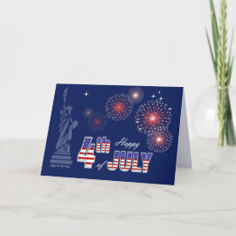 Gelukkig op 4 juli. Vrijheidsbeeld en vuurwerk Kaart