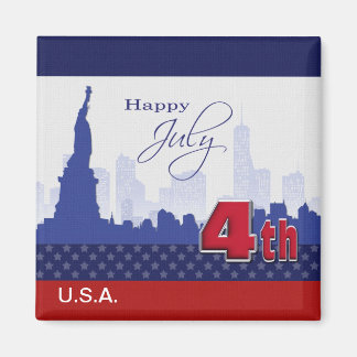 Gelukkig op 4 juli. Vrijheidsbeeld en vuurwerk Magneet