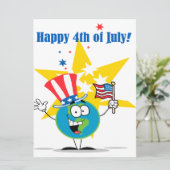 gelukkig op 4 juli wereldbol cartoon patriottisch kaart (Staand voorkant)