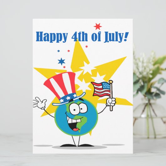 gelukkig op 4 juli wereldbol cartoon patriottisch kaart (Staand voorkant)