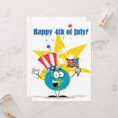 gelukkig op 4 juli wereldbol cartoon patriottisch kaart (Voorkant / Achterkant in situ)