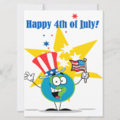 gelukkig op 4 juli wereldbol cartoon patriottisch kaart (Voorkant)