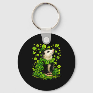 Gelukkig opossum met shamrocks klavers st patricks sleutelhanger