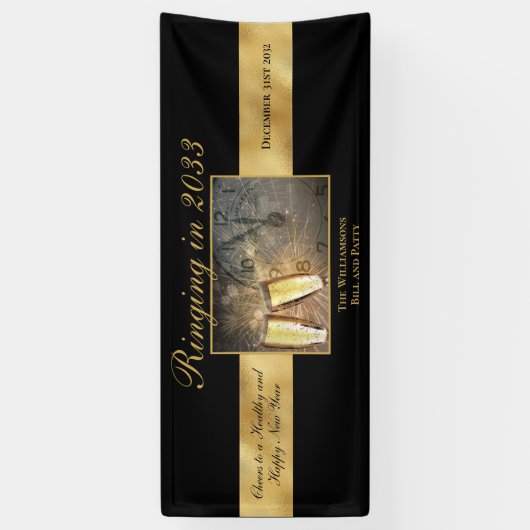 Gelukkig Oud en Nieuw Feestelijke Zwarte Goud Spandoek (Verticaal)