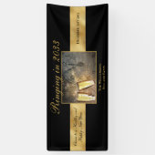 Gelukkig Oud en Nieuw Vrolijk Festive Black Gold Spandoek (Verticaal)