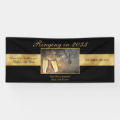 Gelukkig Oud en Nieuw Vrolijk Festive Black Gold Spandoek (Horizontaal)