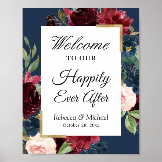 Gelukkig overnachten na Bourgogne Blue Floral Poster (Voorkant)