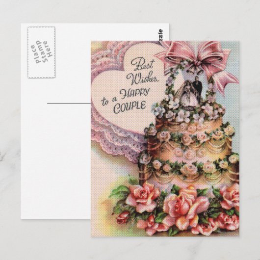 Gelukkig paar bruiloft taart briefkaart (Voorkant / Achterkant)