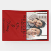 Gelukkig paar foto rood en zwart bruiloft welkom spandoek (Horizontaal)