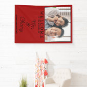 Gelukkig paar foto rood en zwart bruiloft welkom spandoek (Insitu)