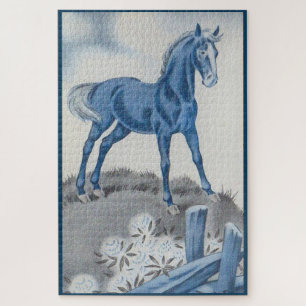 Gelukkig paard in blauw legpuzzel