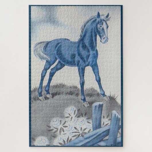 Gelukkig paard in blauw legpuzzel (Verticaal)