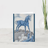 Gelukkig paard in blauw notitiekaartje (Voorkant)