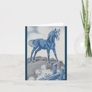Gelukkig paard in blauw notitiekaartje