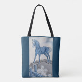 Gelukkig paard in blauw tote bag (Achterkant)