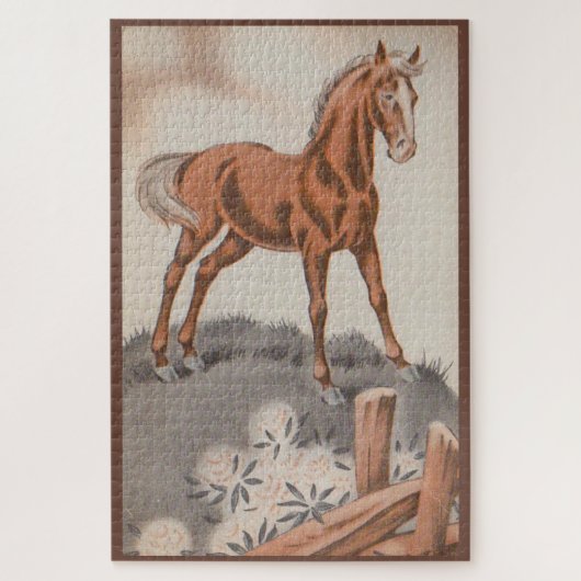Gelukkig paard in bruin legpuzzel (Verticaal)