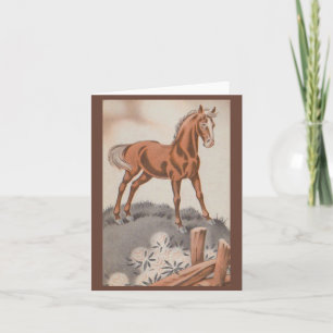 Gelukkig paard in bruin notitiekaartje