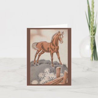 Gelukkig paard in bruin notitiekaartje