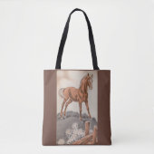 Gelukkig paard in bruin tote bag (Voorkant)