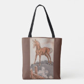 Gelukkig paard in bruin tote bag (Achterkant)