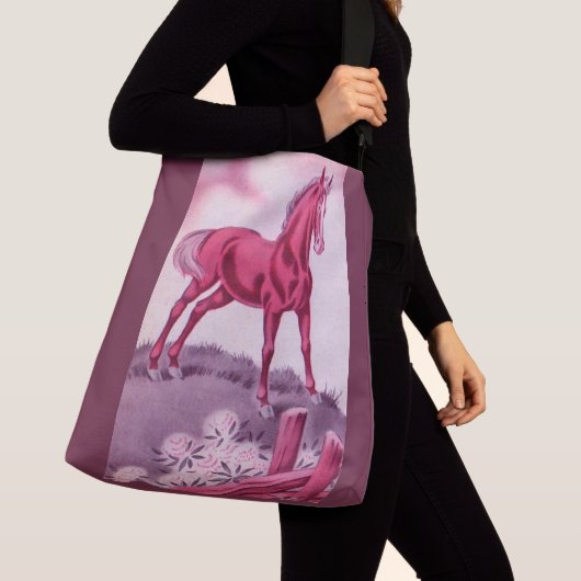 Gelukkig paard in roze crossbody tas (Dichtbij)