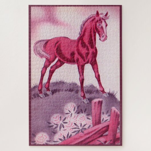 Gelukkig paard in roze legpuzzel (Verticaal)