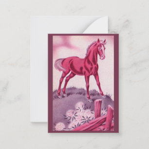 Gelukkig paard in roze notitiekaartje