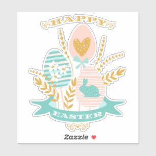 Gelukkig Paasarrangement bloemen en paashaas Sticker