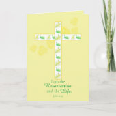 Gelukkig Paasbijbelvers Johannes 11:25 Geel Kruis Kaart (Voorkant)