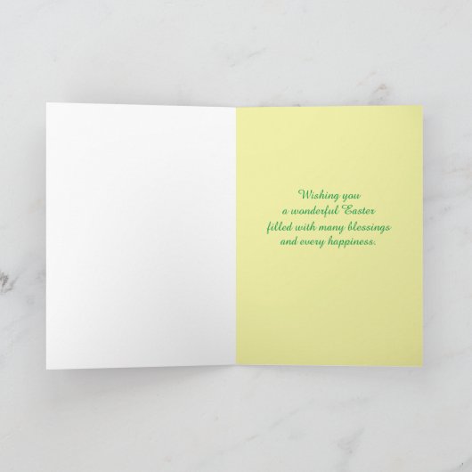 Gelukkig Paasbijbelvers Johannes 11:25 Geel Kruis Kaart (Binnen)