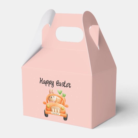 Gelukkig paasbroodje op roze bedankdoosjes (Voorkant Zijde)