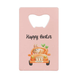 Gelukkig paasbroodje op roze creditkaart flessenopener