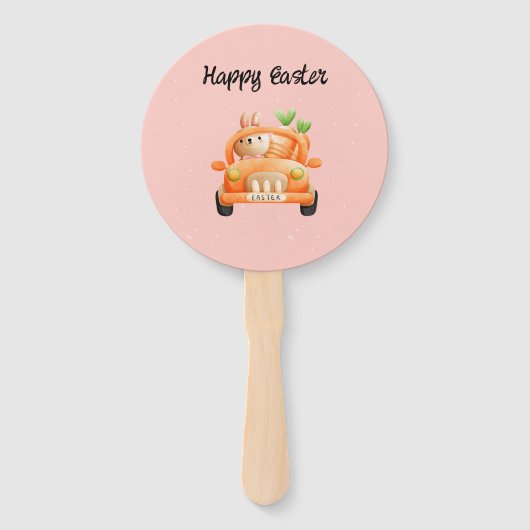 Gelukkig paasbroodje op roze handwaaier (Voorkant)