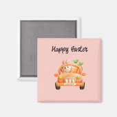 Gelukkig paasbroodje op roze magneet (Voorkant / Achterkant)