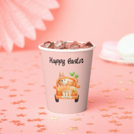 Gelukkig paasbroodje op roze papieren bekers