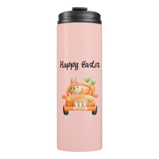 Gelukkig paasbroodje op roze thermosbeker (Voorkant)