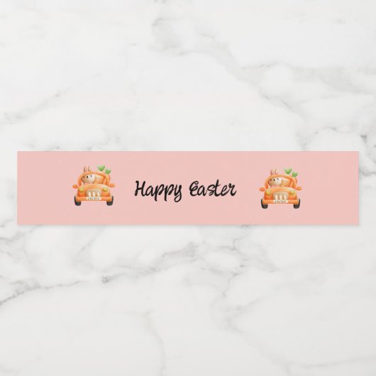 Gelukkig paasbroodje op roze waterfles etiket (Enkel label)